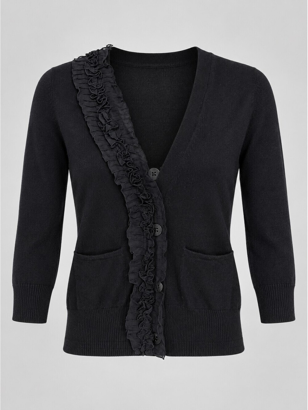 Vintage Juicy Couture Women's P Black Cashmere Silk Ruffle Cardigan Y2K